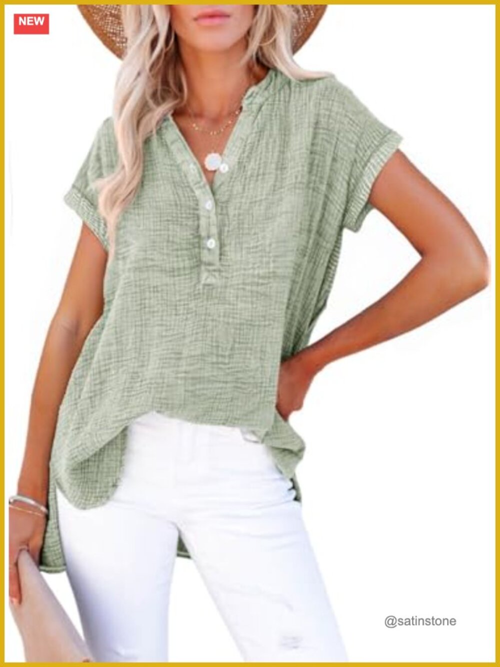 Women's Boho Button Down Blouse V Neck Short Sleeve Cotton Top
